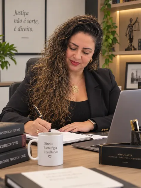 Ana Flávia Pereira D'Abadia à mesa de trabalho